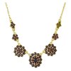 Gold necklace with czech garnet - flower                                                            
