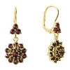 Gold earrings with czech garnet - flower                                                            