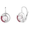 Silver earrings with czech garnet Pe, rhodium plated - circle                                       