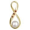 Silver pendant with czech garnet and pearl, gold plated - infinity                                  