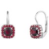 Silver earrings with czech garnet, rhodium plated - square                                          
