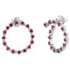 Silver earrings with czech garnet, rhodium plated - circle                                          