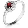 White gold ring with czech garnet and diamond - circle                                              