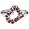 Silver ring with czech garnet, rhodium plated - heart                                               
