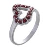 Silver ring with czech garnet, rhodium plated - heart                                               