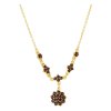 Gold necklace with czech garnet - flower                                                            