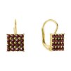Gold earrings with czech garnet - square                                                            