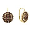 Gold earrings with czech garnet - circle                                                            