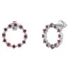 Silver earrings with czech garnet, rhodium plated - circle                                          