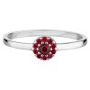Silver ring with czech garnet, rhodium plated - flower                                              