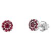 Silver earrings with czech garnet, rhodium plated - flower                                          