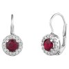White gold earrings with czech garnet and diamond - circle