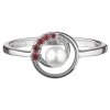 Silver ring with czech garnet and pearl, rhodium plated - circle