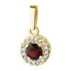 Gold pendant with czech garnet and diamond - circle