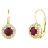 Gold earrings with czech garnet and diamond - circle