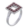 Silver ring with czech garnet, rhodium plated - square                                              