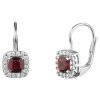 White gold earrings with czech garnet and diamond - square