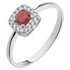 White gold ring with czech garnet and diamond - square