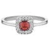 White gold ring with czech garnet and diamond - square