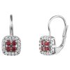 White gold earrings with czech garnet and diamond - square