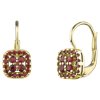 Gold earrings with czech garnet - square