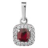 White gold pendant with czech garnet and diamond - square