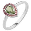 Silver ring with czech garnet and moldavite, rhodium plated - drop