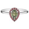 Silver ring with czech garnet and moldavite, rhodium plated - drop