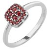Silver ring with czech garnet, rhodium plated - square