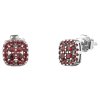 Silver earrings with czech garnet, rhodium plated - square