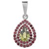 Silver pendant with czech garnet and moldavit, rhodium plated - drop