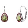 Silver earrings with czech garnet and moldavite, rhodium plated - drop