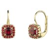 Gold earrings with czech garnet - square