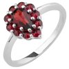 Stříbrný prsten s českým granátem, rhodiovaný - kapka