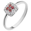 White gold ring with czech garnet and diamond - square