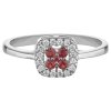 White gold ring with czech garnet and diamond - square
