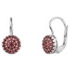 Silver earrings with czech garnet, rhodium plated - circle