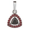 Silver pendant with czech garnet, rhodium plated - triangle