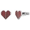 Silver cuff-links with czech garnet, rhodium plated - heart