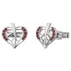 Silver cuff-links with czech garnet, rhodium plated - linden leaf
