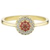 Gold ring with czech garnet and diamond - circle