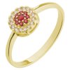 Gold ring with czech garnet and diamond - circle