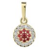 Gold pendant with czech garnet and diamond - circle