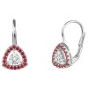 White gold earrings with czech garnet and diamond - triangle