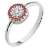 White gold ring with czech garnet and diamond - circle