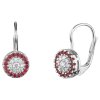 White gold earrings with czech garnet and diamond - circle