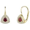 Gold earrings with czech garnet and diamond - triangle