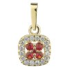Gold pendant with czech garnet and diamond - square