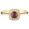 Gold ring with czech garnet and diamond - square