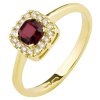 Gold ring with czech garnet and diamond - square